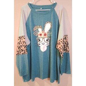 Coquette Teal Bunny Rabbit Top 5XL Shirt Leopard Flower Eyeglasses Bubble